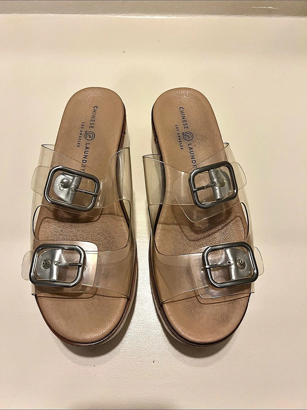 Chinese Laundry Seraphine Wedge Sandal Platform Sandals in Brown & Clear